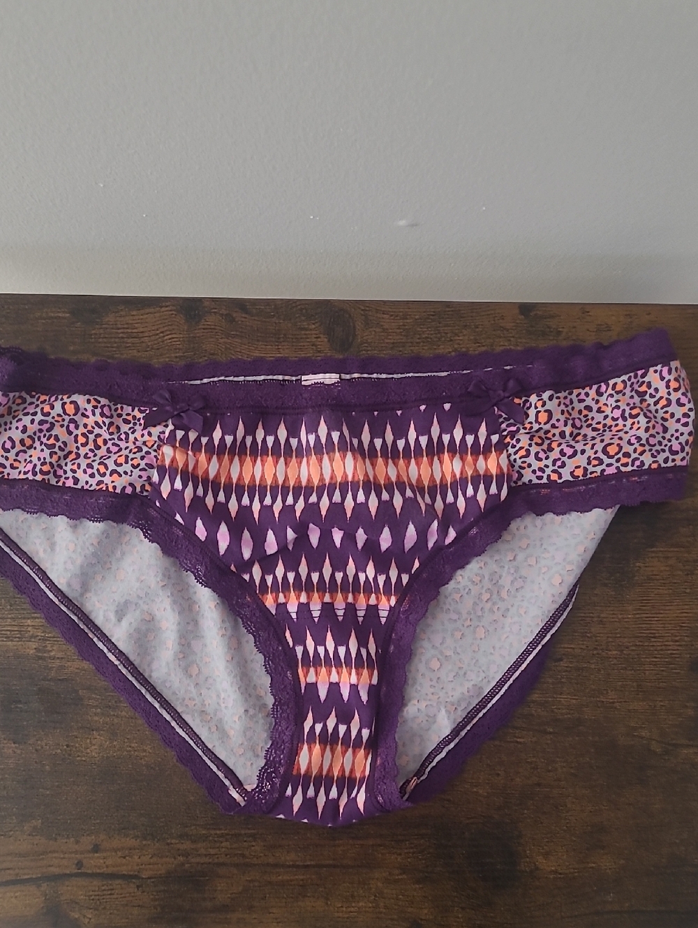 Victoria's Secret Purple Patterned Panties with Pink and Orange Accents
